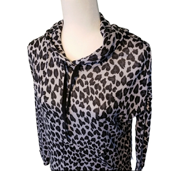 T/O Takeout Leopard Print Lightweight Hoodie Hooded Sweater Gray Black Size XS - Picture 2 of 7